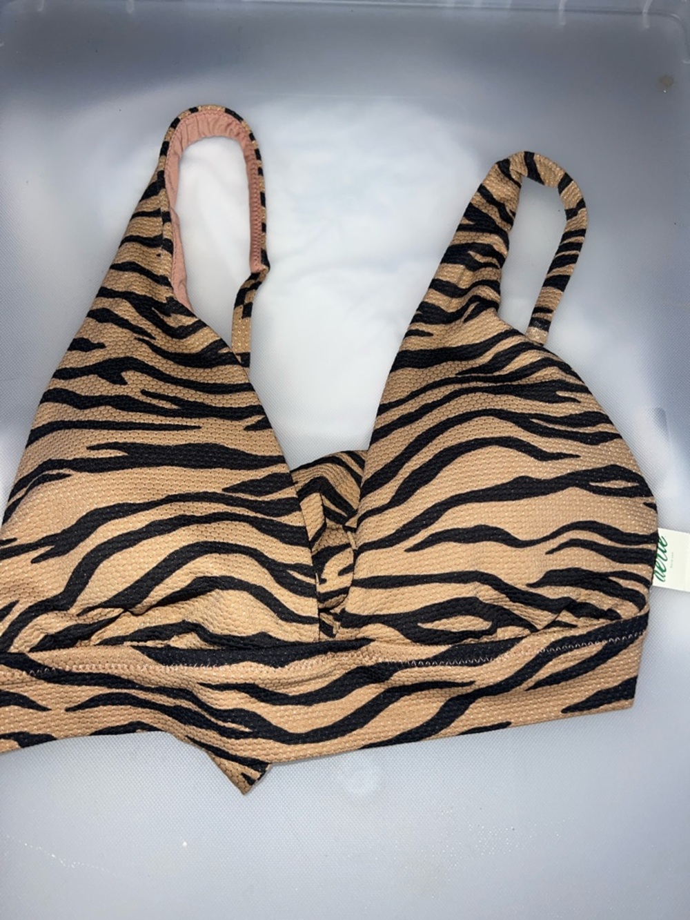 aerie Tan and Black Tiger-Stripe Bikini Top